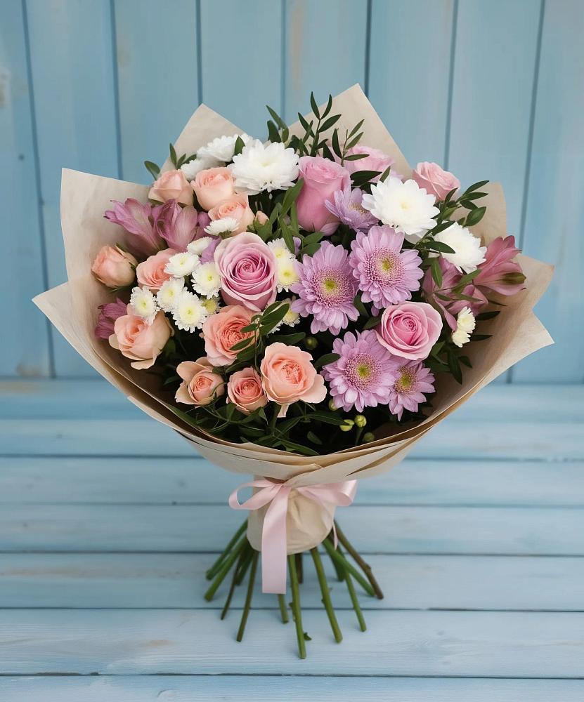 Букет цветов из: Хризантемы, Розы и Альстромерии в Жуково