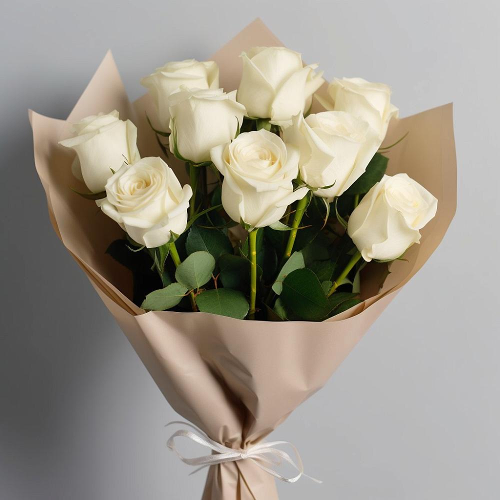 Букет 9 Белых роз Эдлесс Лав в Жуково