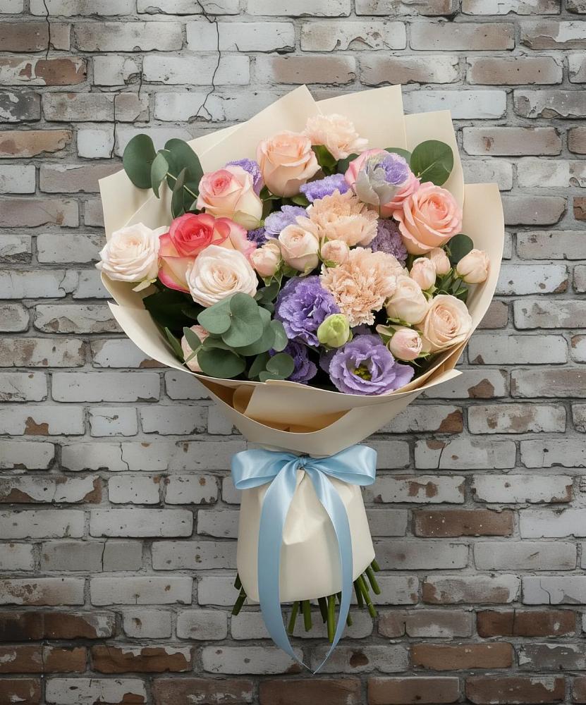 Букет цветов из: Розы, Лизиантусы и Гвоздики в Жуково