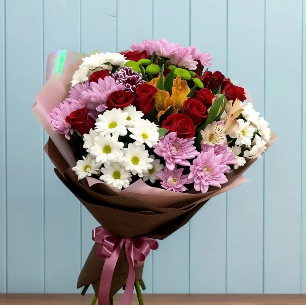 Букет цветов из: Розы, Хризантемы и Альстромерии в Жуково